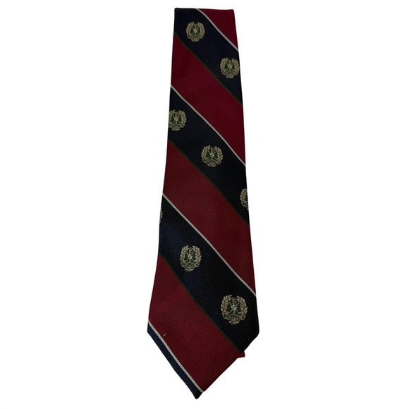 Briar Other - Vintage Briar "Golf Club" Necktie Burgundy Navy Striped Crest Tie Silk Blend